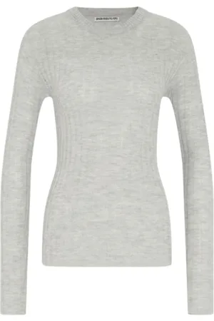 Drykorn Top, Dame, Grå, S, Uld, Ribbed Kvalitet Rund Hals Slim Fit Pullover