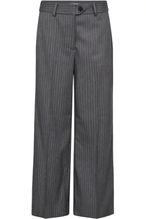 Co`Couture Bukser, Dame, Grå, M, Uld, Bred Lang Bukser i Grå Pinstripe