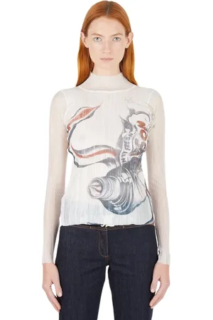 J.W.Anderson Bluser & Skjorter, Dame, Hvid, M, Sheer Plisseret Print Underdelstop