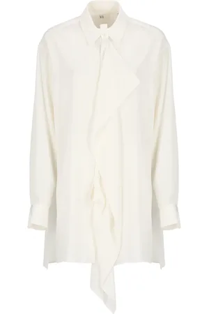 Y-3 Bluser & Skjorter, Dame, Hvid, S, Hvid skjorte med draperingsdetalje