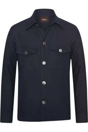Oscar Jacobson Jakke, Herre, Blå, L, Linned, Marineblå Linned Overshirt Regular Fit