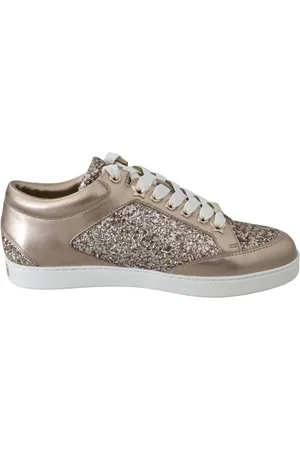 Jimmy Choo Sko, Dame, Brun, 34 1/2 EU, Læder, Ballet Pink `Miami Ogml` Læder Sneakers