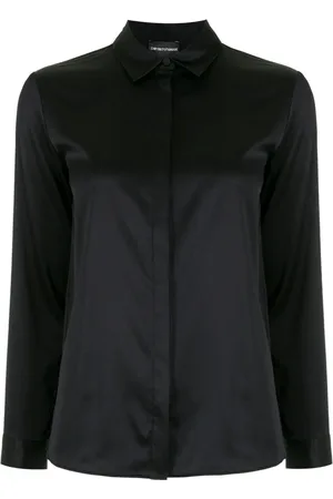 Emporio Armani Bluser & Skjorter, Dame, Sort, XS, Blå Silke Langærmet Skjorte
