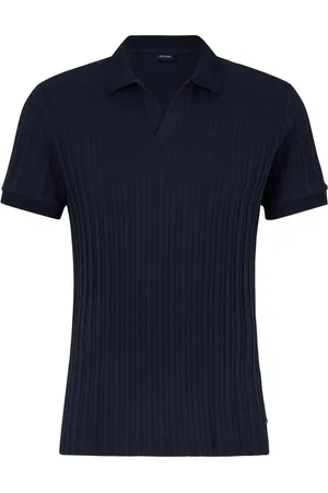 JOOP! Top, Herre, Blå, M, Bomuld, Mørkeblå polo skjorte med lodret struktur