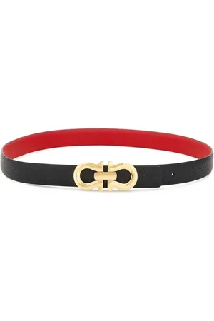 Salvatore Ferragamo Tilbehør, Dame, Sort, 80 CM, Læder, Sort Grained Læder Vendbar Bælte
