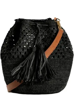 IBELIV Taske, Dame, Sort, ONE SIZE, Læder, Natur Raffia Bucket Bag med læderrem