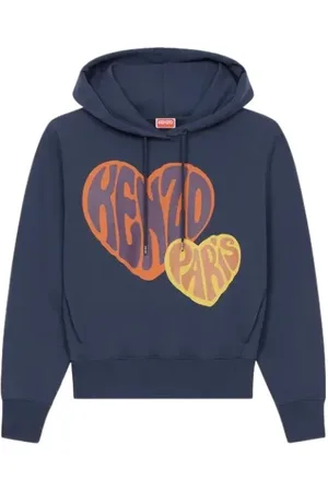 Kenzo Sweathshirts & Hoodies, Dame, Blå, M, Bomuld, Hættetrøje med hjertemotiv