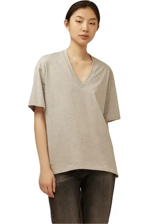 SEMICOUTURE Bluser & Skjorter, Dame, Grå, S, Bomuld, Jasmine V-Hals Logo Print T-Shirt