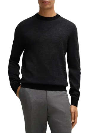 HUGO BOSS Strik, Herre, Sort, S, Uld, Bicolor Jacquard Sweater Regular Fit