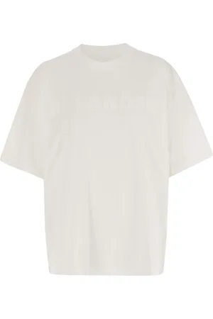 Jil Sander Top, Dame, Hvid, L, Bomuld, Bomulds T-shirt med Præget Logo