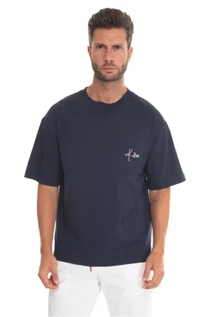 Kiton Top, Herre, Blå, 2XL, Bomuld, Logo Pocket Oversize T-Shirt