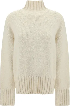 Jil Sander Strik, Dame, Hvid, L, Uld, Turtleneck Strik