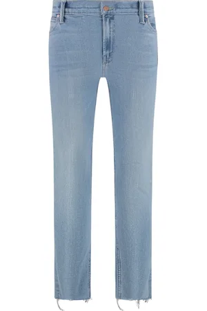 Mother Jeans, Dame, Blå, W29, Bomuld, Nedrevet Ankel Jeans