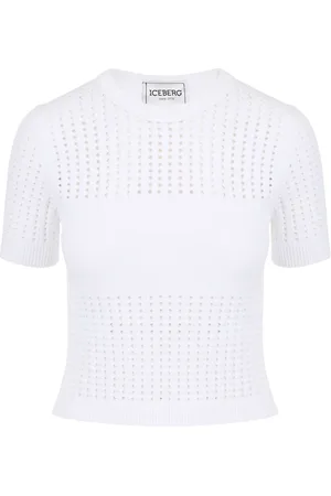 Iceberg Strik, Dame, Hvid, XS, Bomuld, Hvid Halværmet Sweater