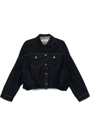 SEMICOUTURE Jakke, Dame, Blå, XS, Denim, Blå Knappet Frakke med Elastisk Talje