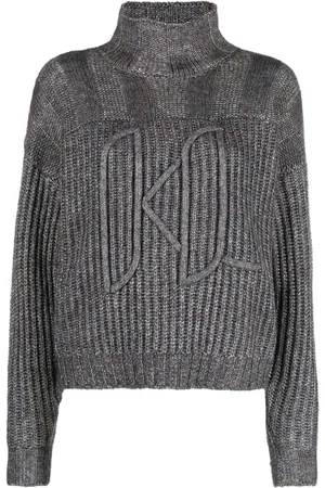 Karl Lagerfeld Strik, Dame, Grå, M, Uld, Logo-broderet rullekravejumper