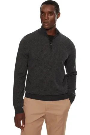 HUGO BOSS Strik, Herre, Sort, XL, Uld, Sort Uld Half-Zip Sweater