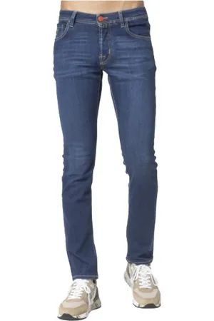 Jacob Cohen Jeans, Herre, Blå, W34, Bomuld, Slim Fit Jeans med Orange Detaljer