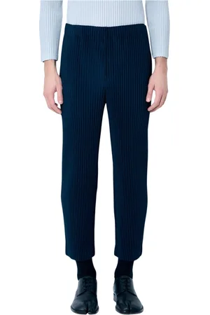 Issey Miyake Bukser, Herre, Blå, S, Polyester, Plisserede bukser med lige ben