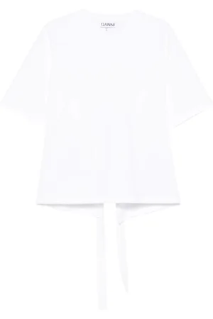Ganni Top, Dame, Hvid, 2XS/XS, Bomuld, Hvid Bomuldsskjorte med Slips