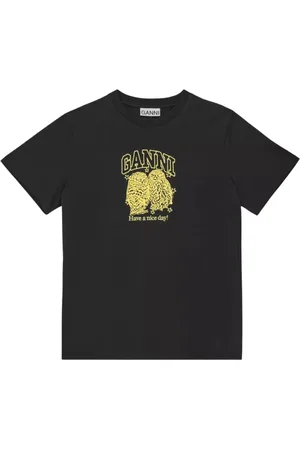 Ganni Top, Dame, Sort, 2XS, Bomuld, Sort ugleprintet afslappet pasform T-shirt
