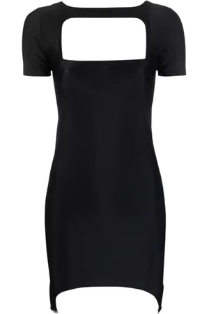 Courrèges Kjole, Dame, Sort, L, Polyester, Sort Mini Kjole med Firkantet Halsudskæring