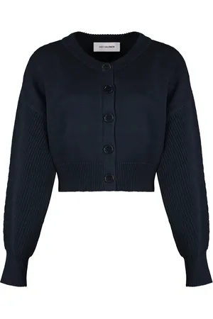 YVES SALOMON Strik, Dame, Blå, XS, Bomuld, Ribstrikket Cardigan