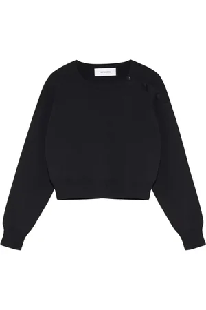 YVES SALOMON Sweathshirts & Hoodies, Dame, Sort, M, Uld, Sort Strik med Knapper på Skulderen