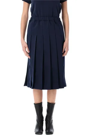 Comme des Garçons Nederdel, Dame, Blå, S, Uld, Navy Plisseret Midi Nederdel