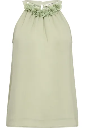 Cream Top, Dame, Grøn, 2XL, Polyester, Feminin Top med Halsdetaljer