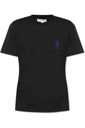 J.W.Anderson Top, Dame, Sort, M, Bomuld, Broderet Logo Bomulds T-shirt med korte ærmer