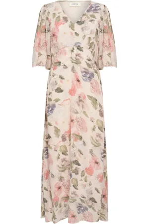 Cream Kjole, Dame, Flerfarvet, L, Bomuld, Blomstret Maxi Kjole med Feminint Silhuet
