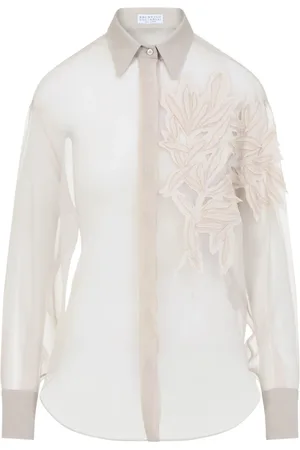 Brunello Cucinelli Bluser & Skjorter, Dame, , S, Silke Skjorte Nude & Neutrals