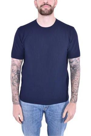 KANGRA CASHMERE Top, Herre, Blå, M, Bomuld, Bomuld Crew Neck T-Shirt