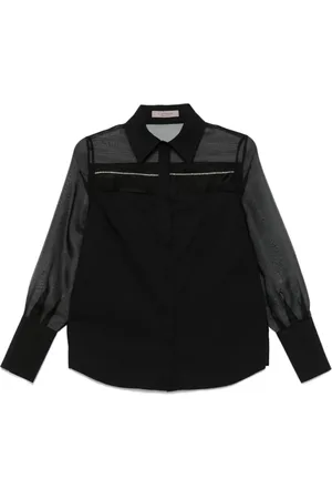 D.EXTERIOR Bluser & Skjorter, Dame, Sort, M, Bomuld, Sort perleudsmykket skjorte med knaplukning