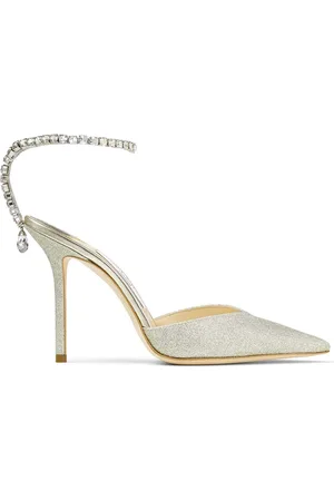 Jimmy Choo Sko, Dame, Grå, 37 EU, Nylon, Crystal Chain Stiletto Heel Grå Pumps