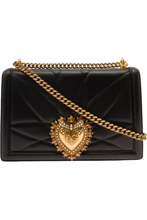 Dolce & Gabbana Taske, Dame, Sort, ONE SIZE, Uld, Sort Matelassé Skuldertaske med Hjerte Juvel
