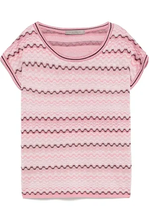 D.EXTERIOR Top, Dame, Lyserød, L, Bomuld, Lyserød Jacquard Top med Korte Ærmer