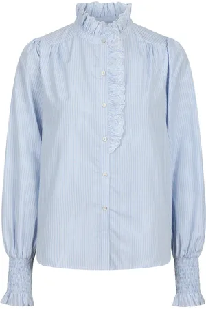 Neo Noir Bluser & Skjorter, Dame, Blå, S, Stribet bluse med pufærmer