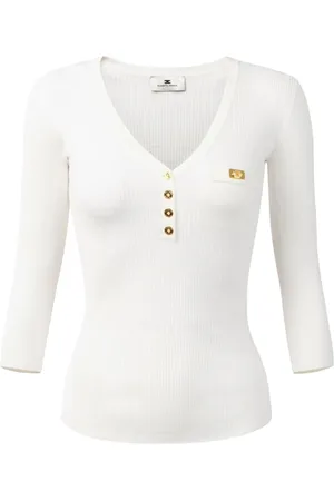 Elisabetta Franchi Strik, Dame, Hvid, XL, Hvid Sweater med Frontknap Lukning