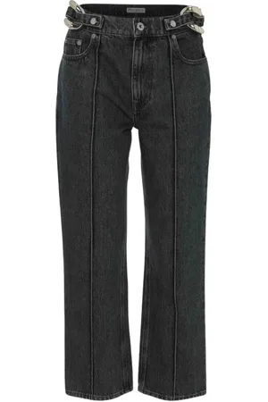 J.W.Anderson Jeans, Dame, Sort, M, Bomuld, Sort Cropped Jeans med Kædedetalje