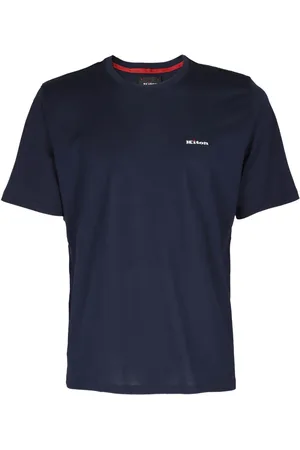 Kiton Top, Herre, Blå, M, Uld, Stilfuld T-shirt med halsdetalje