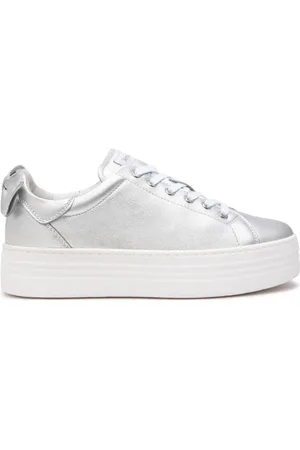 Nero Giardini Sko, Dame, Grå, 36 EU, Læder, Sølv lamineret læder sneakers med platform