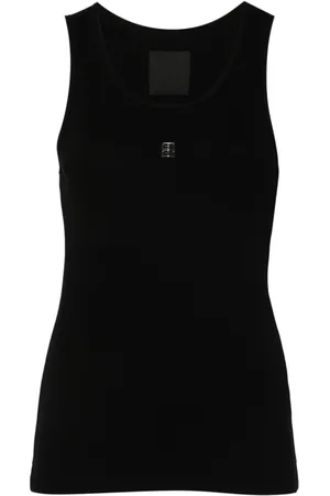 Givenchy Top, Dame, Sort, S, Sort Ribbet Tank Top med 4G Metalstykke