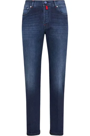 Kiton Jeans, Herre, Blå, W34, Bomuld, Blå Slim-Fit Jeans i Bomuld
