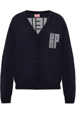 Kenzo Strik, Herre, Blå, L, Bomuld, Kamon Broderet Cardigan