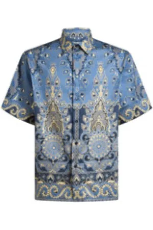 Etro Skjorte, Herre, Flerfarvet, 2XL, Bomuld, Blå Medaillon Print Kortærmet Skjorte