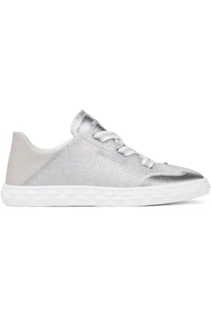 Jimmy Choo Sko, Dame, Grå, 41 EU, Læder, Sølvfarvede sneakers med flad gummisål