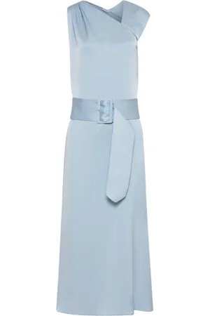 MARELLA Kjole, Dame, Blå, XS, Satin, Blå Satin Geometrisk Kjole
