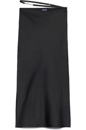 Jacquemus Nederdel, Dame, Sort, XS, Satin, Golden Logo Satin Midi Skirt
